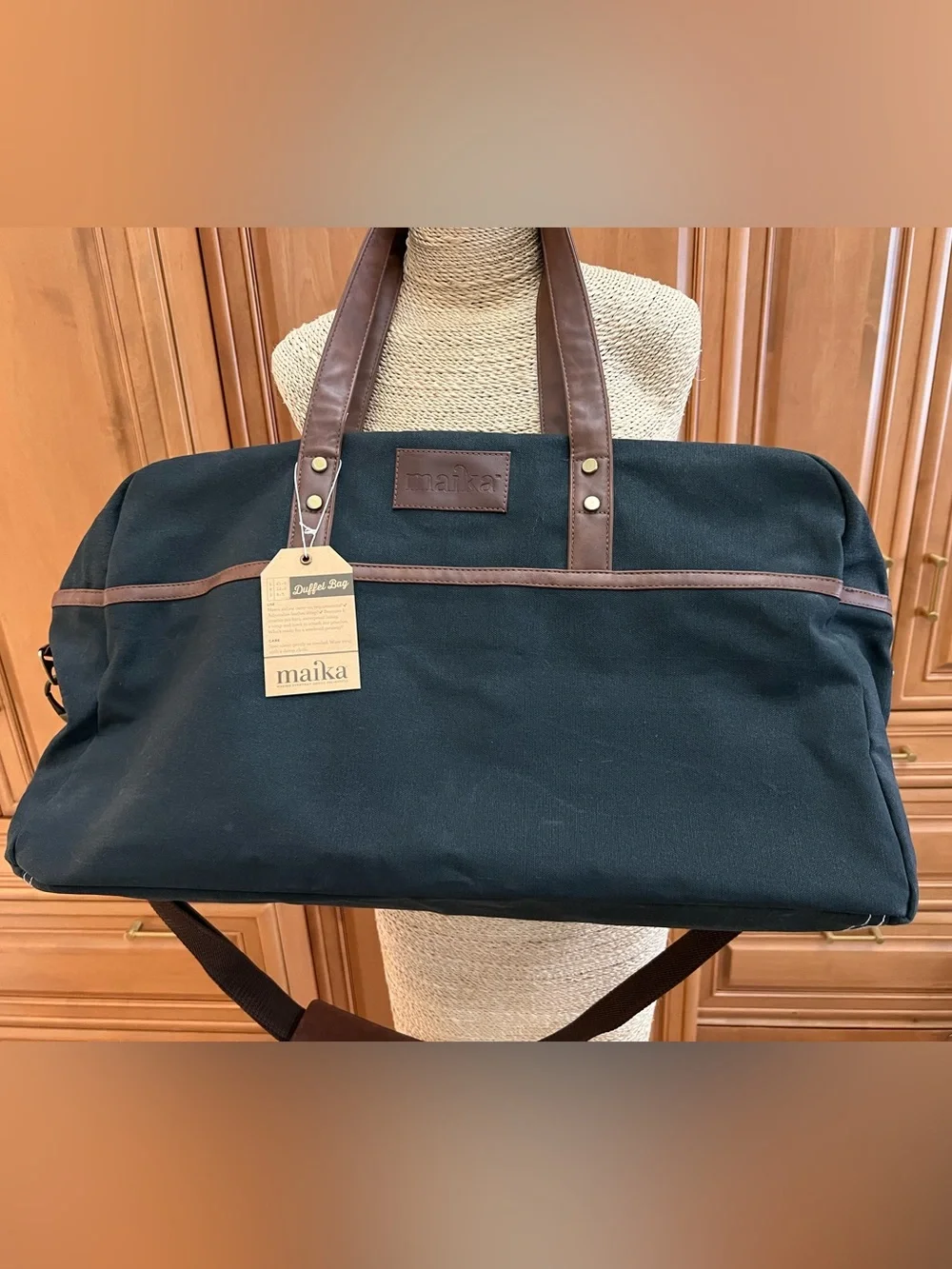 Maika Black Canvas Duffel with Brown faux Leather Accents